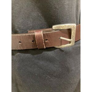 Vintage Nine West Rich Brown Leather Belt, Engraved Silver Buckle